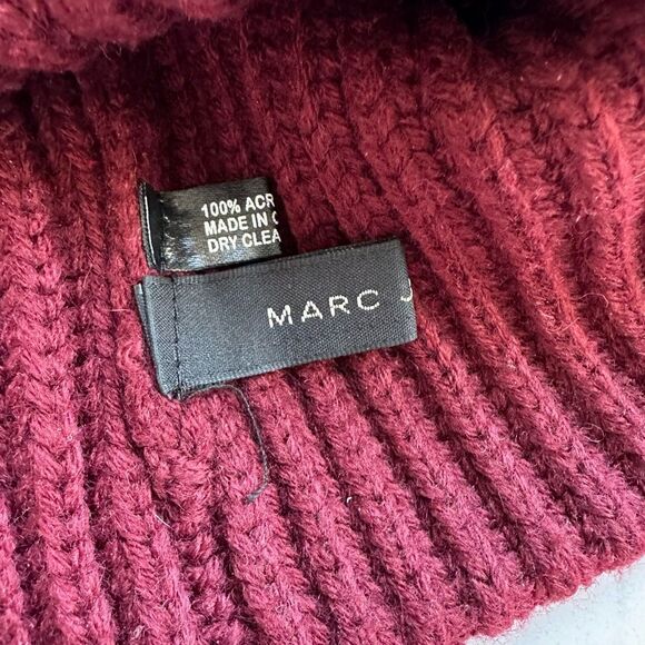 Marc Jacobs Burgundy Bordeaux Red Knit Ribbed Pom Pom Hat Beanie One Size main image 4